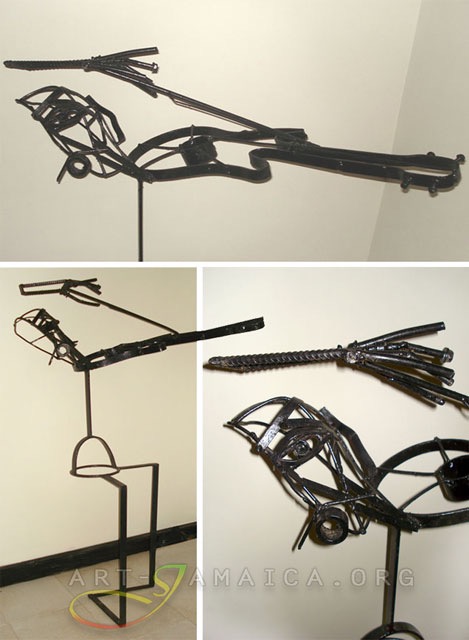 Christopher Irons artwork depicting a violinist made out of metal rods