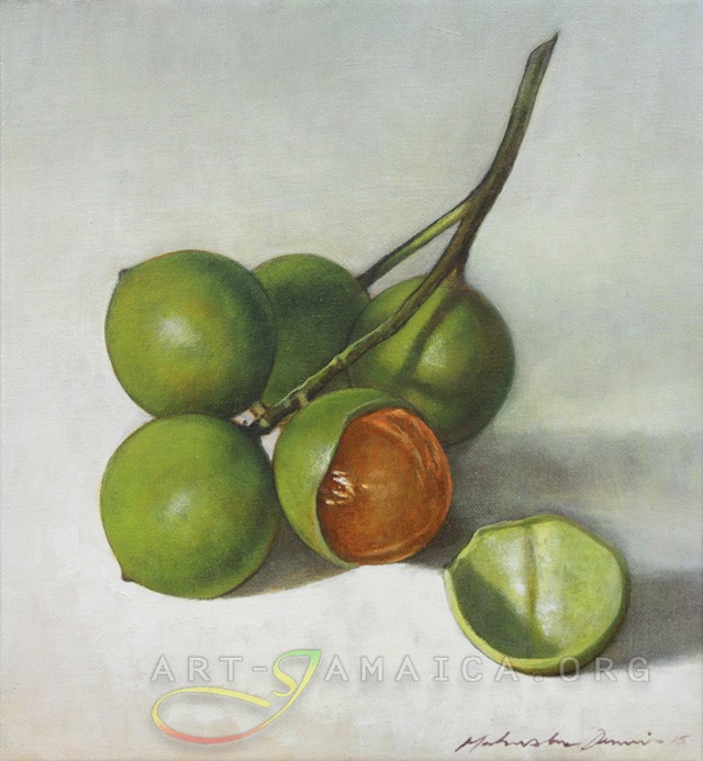 Mabusha Dennis painting of Sugar Balls, a fruit in Jamaica
