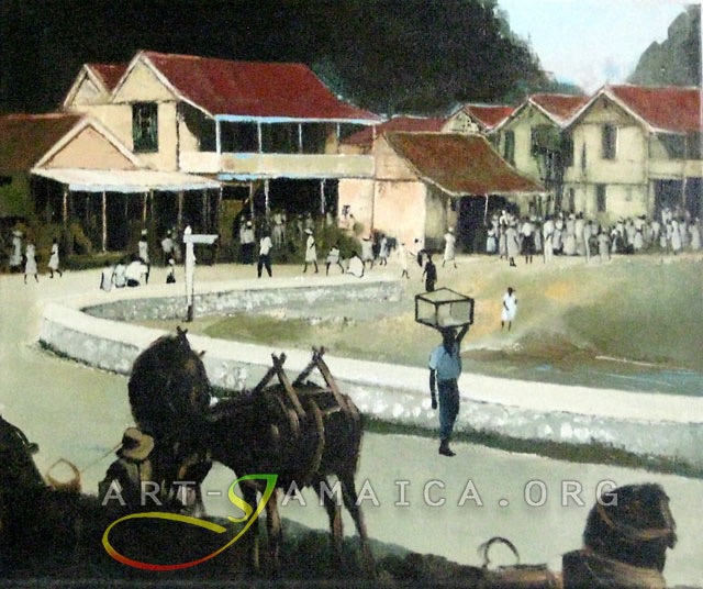 Jamaican market scene at St. Elizabeth painted by Ken Agendana Spencer