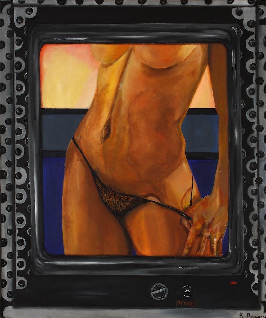 A figurative painting by artis Kristina Rowe 2009 of an undressing woman