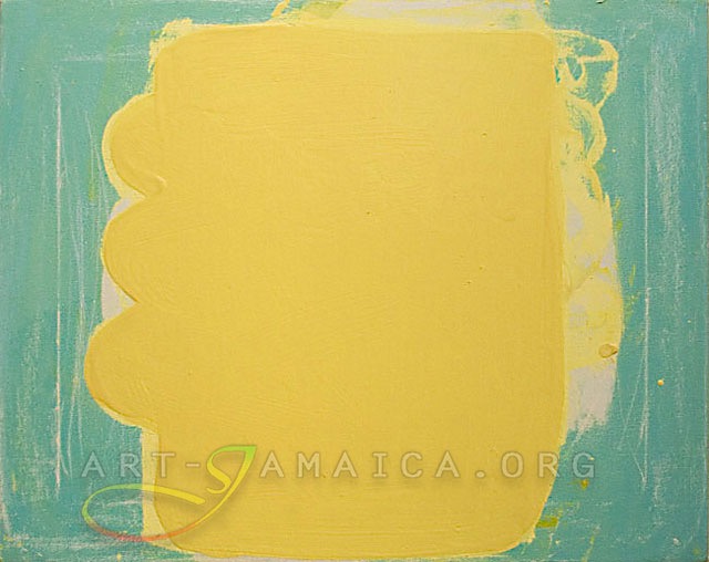 Abstract oil paining with yellow and green