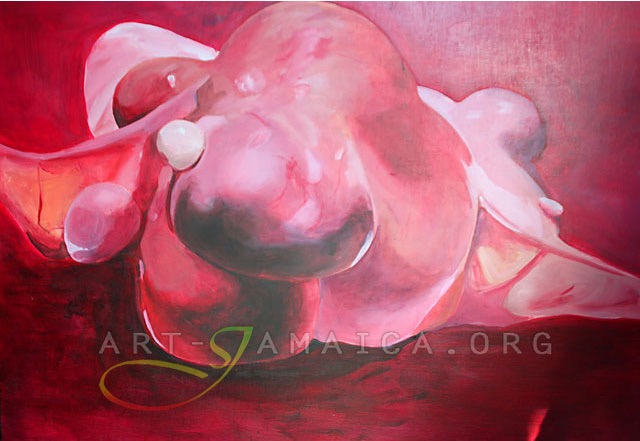 Painting by Monique Lofters in pink and red