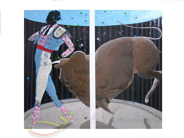 Phillip Thomas painting of a matador attacked by a bull